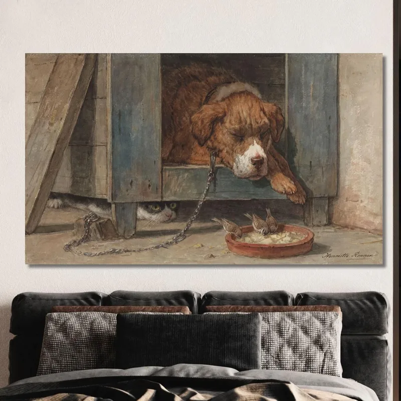 Gato Acechando Pájaros Junto A Un Perro Dormido Henriëtte Ronner-Knip
