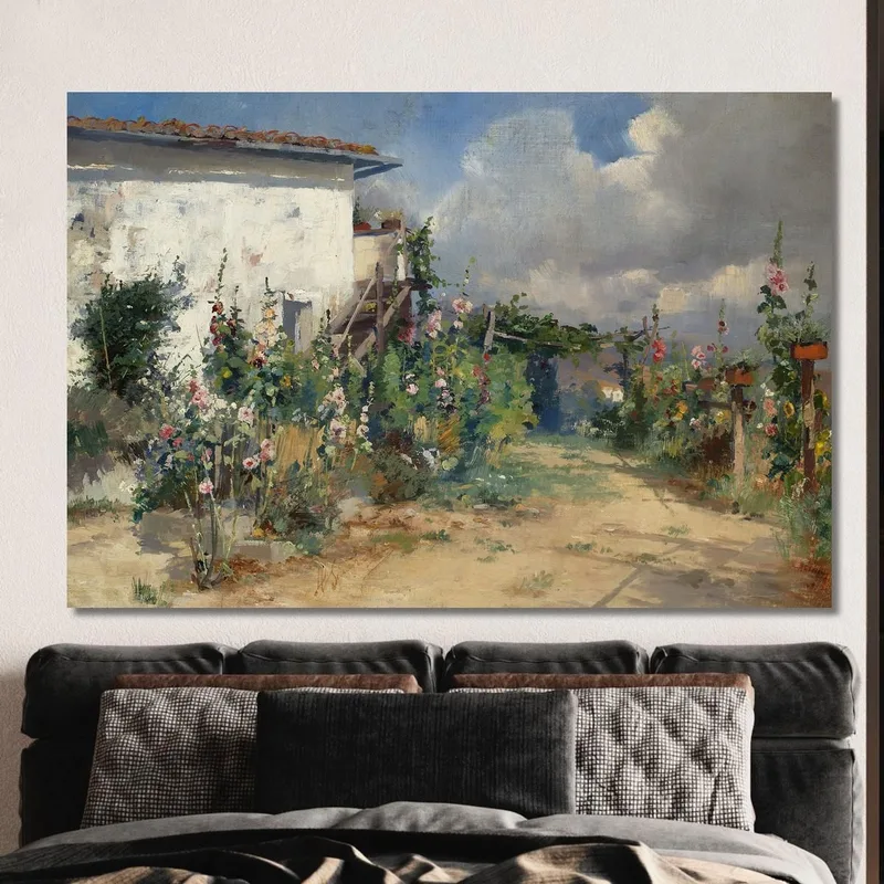 Casa Con Malvarosa In Giardino Henryk Siemiradzki quadro stampa su tela
