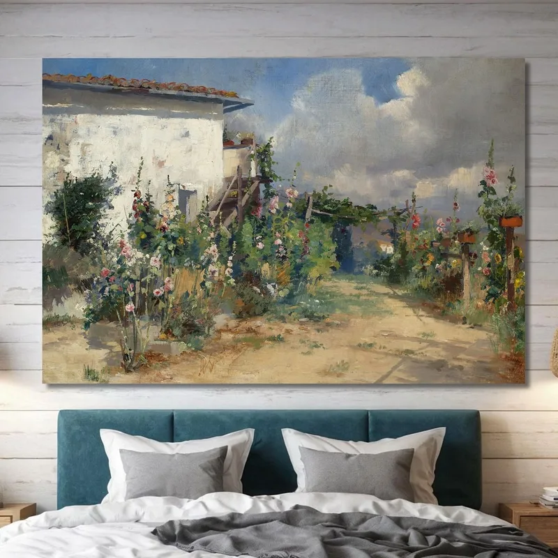 Casa Con Malvarosa In Giardino Henryk Siemiradzki quadro stampa su tela