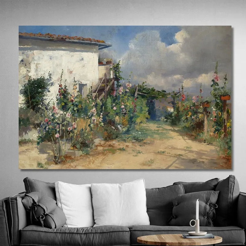 Casa Con Malvarosa In Giardino Henryk Siemiradzki quadro stampa su tela