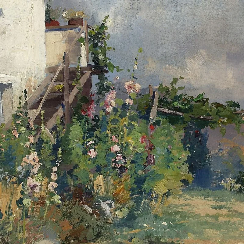 Casa Con Malvarosa In Giardino Henryk Siemiradzki quadro stampa su tela