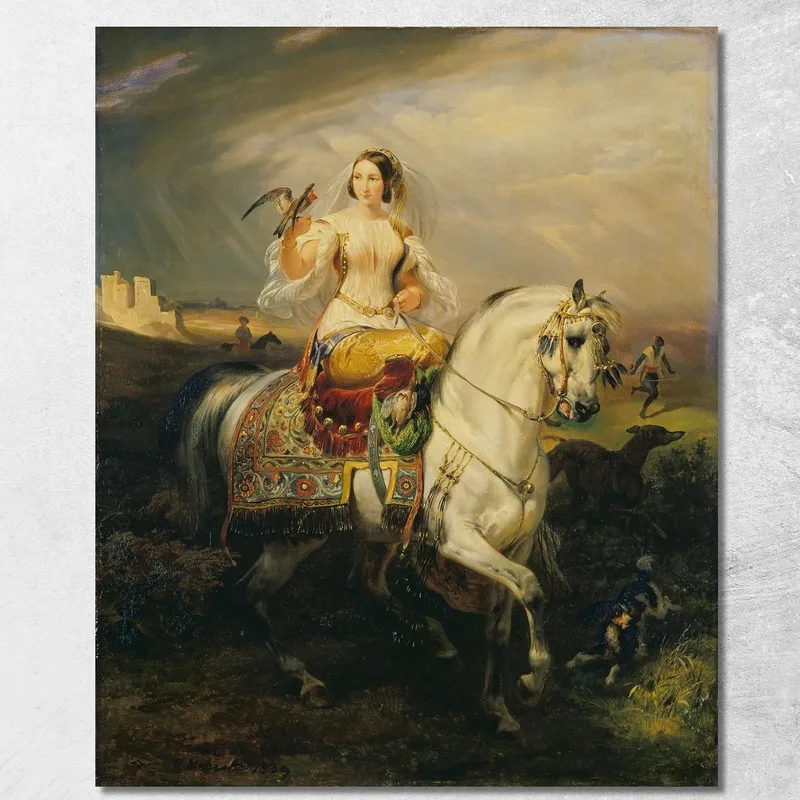 Una Dama Algerina Con Il Falco Horace Vernet quadro stampa su tela