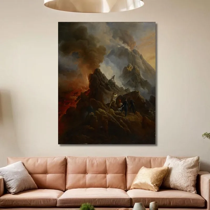 Der Vesuv Bricht Aus Der Künstler Und Sein Vater Carle Vernet Im Vordergrund Horace Vernet
