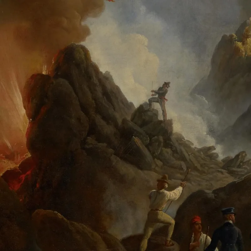 Der Vesuv Bricht Aus Der Künstler Und Sein Vater Carle Vernet Im Vordergrund Horace Vernet