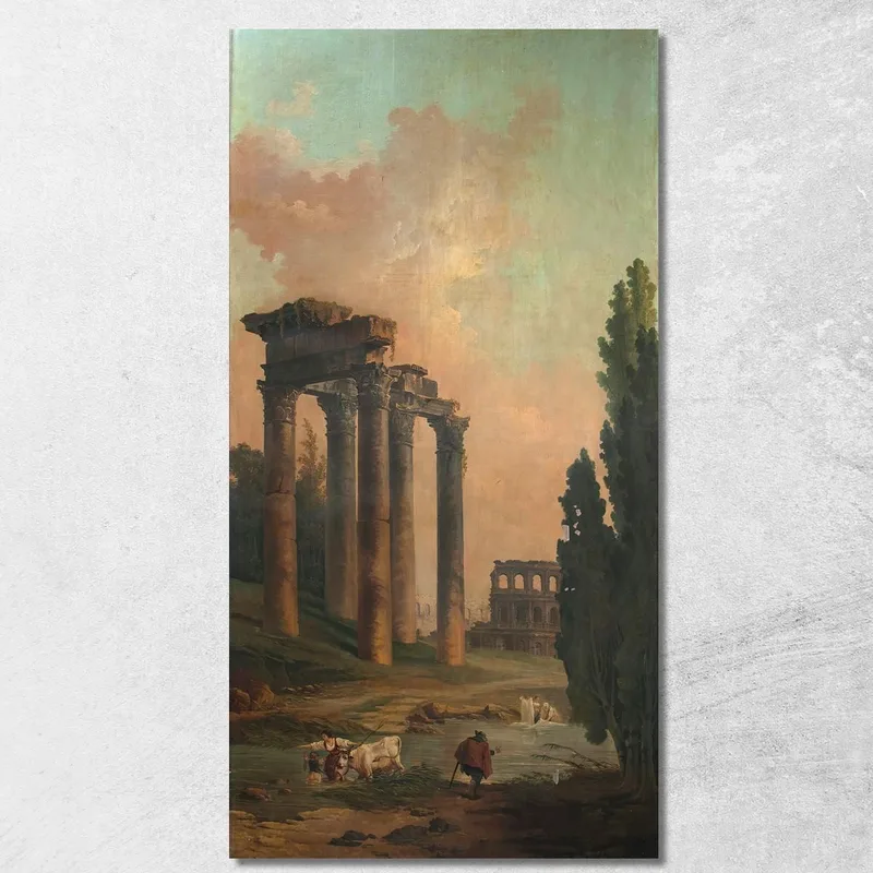 Capriccio Architettonico Con Rovine Del Tempio Di Saturno E Il Colosseo Sullo Sfondo Hubert Robert quadro stampa su tela