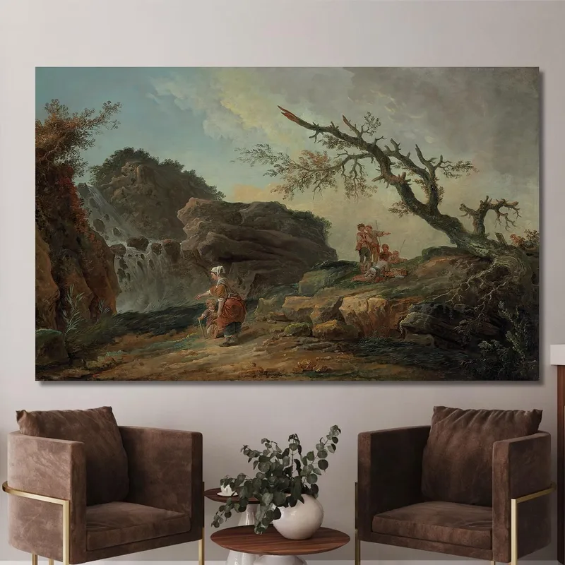 La Cascade Ein Felsiger Hügel Mit Einer Bäuerin Und Kind Hubert Robert