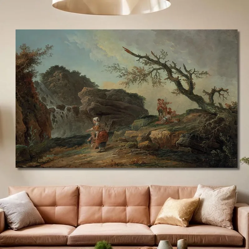 La Cascade Ein Felsiger Hügel Mit Einer Bäuerin Und Kind Hubert Robert