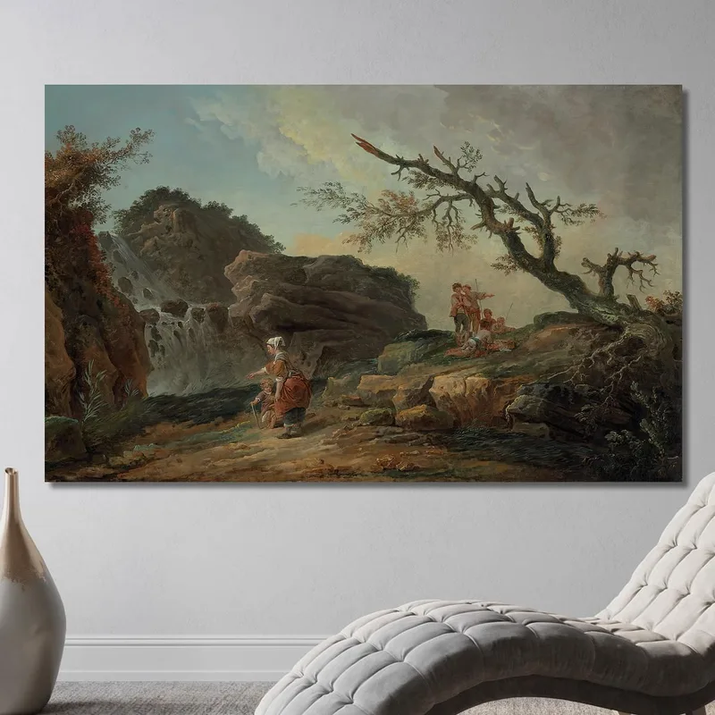 La Cascade Ein Felsiger Hügel Mit Einer Bäuerin Und Kind Hubert Robert