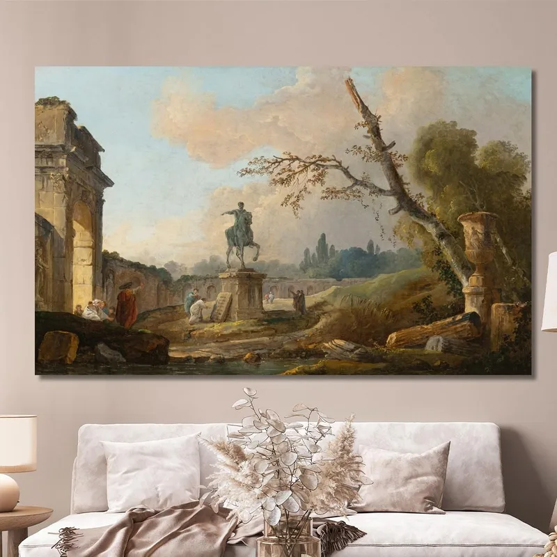 Landschaft Mit Ruinen Und Der Statue Des Marcus Aurelius Hubert Robert