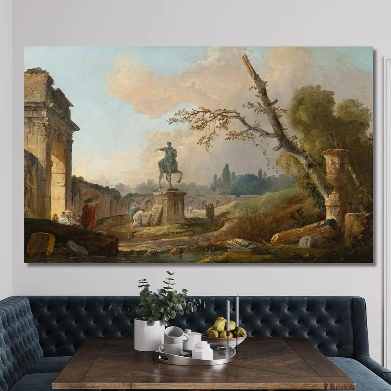 Landschaft Mit Ruinen Und Der Statue Des Marcus Aurelius Hubert Robert