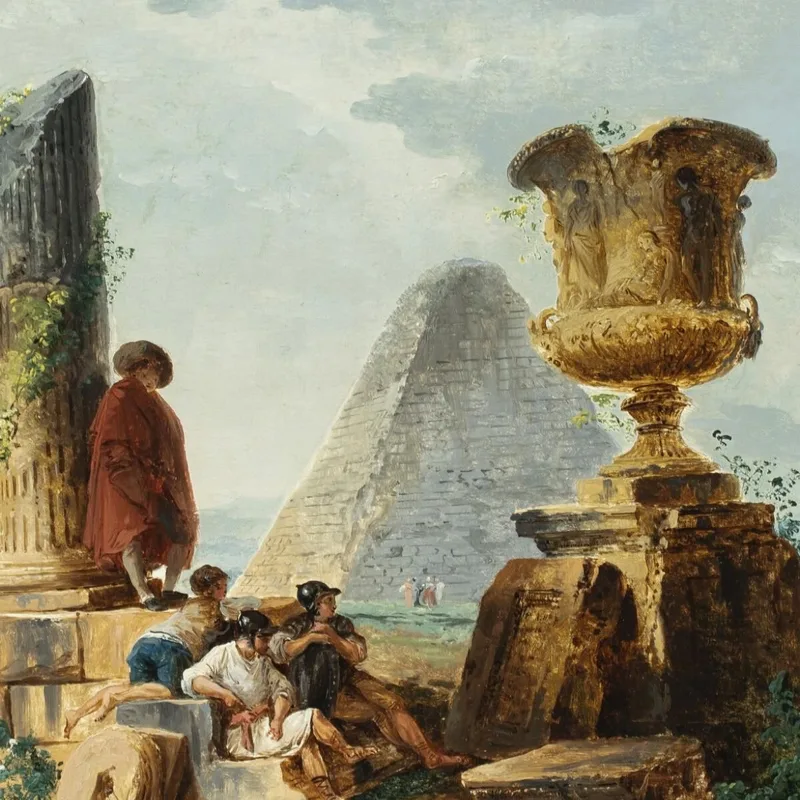 Paisaje Con Soldados Y Una Pirámide Hubert Robert