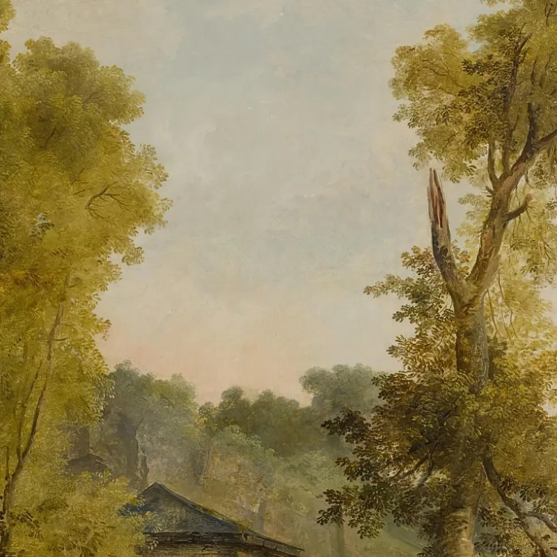 Vue D'Une Cour De Jardin Clos Avec Une Femme Nourrissant Des Poulets Et D'Autres Personnages Au Premier Plan Hubert Robert table