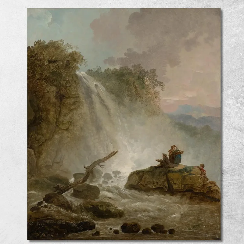 Waterfall With Drawing Artist Hubert Robert canvas print