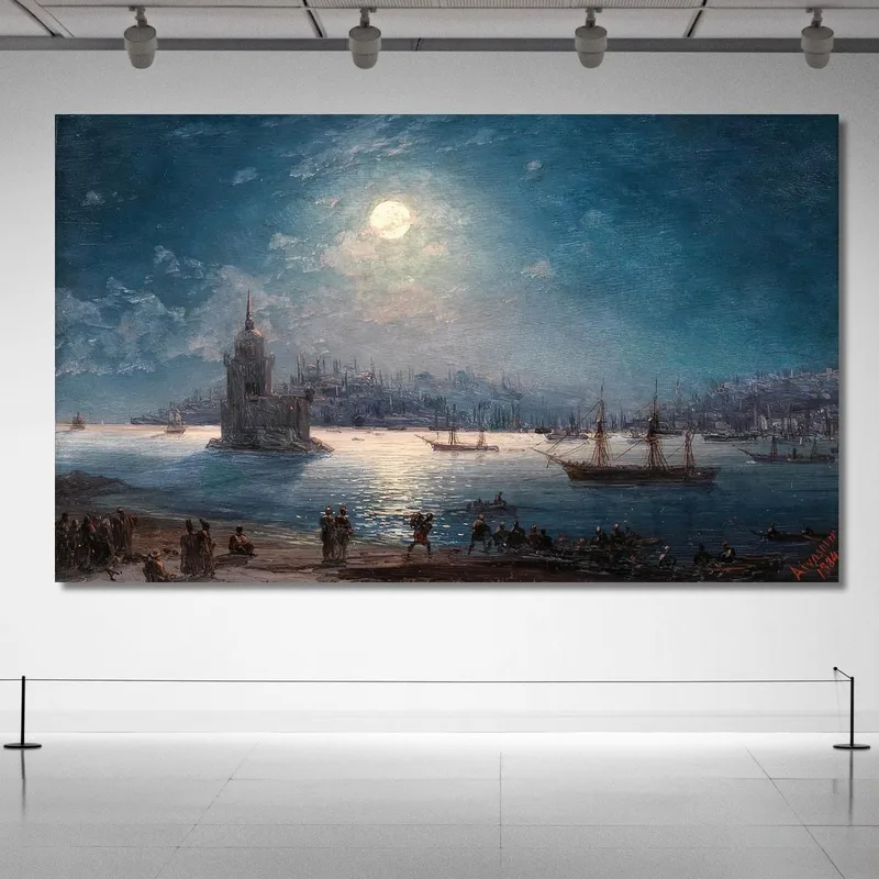 Una Vista Del Bosforo Con Santa Sofia E La Torre Della Fanciulla Al Chiaro Di Luna Ivan Konstantinovich Aivazovsky