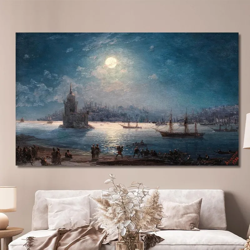 Una Vista Del Bosforo Con Santa Sofia E La Torre Della Fanciulla Al Chiaro Di Luna Ivan Konstantinovich Aivazovsky