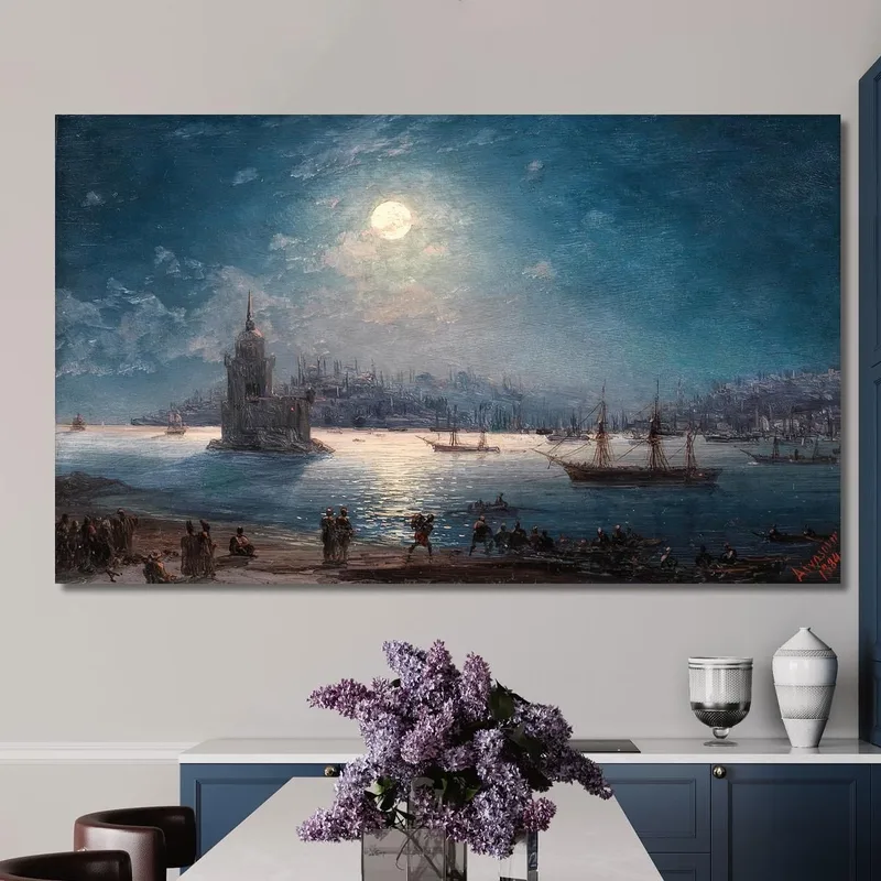 Una Vista Del Bosforo Con Santa Sofia E La Torre Della Fanciulla Al Chiaro Di Luna Ivan Konstantinovich Aivazovsky