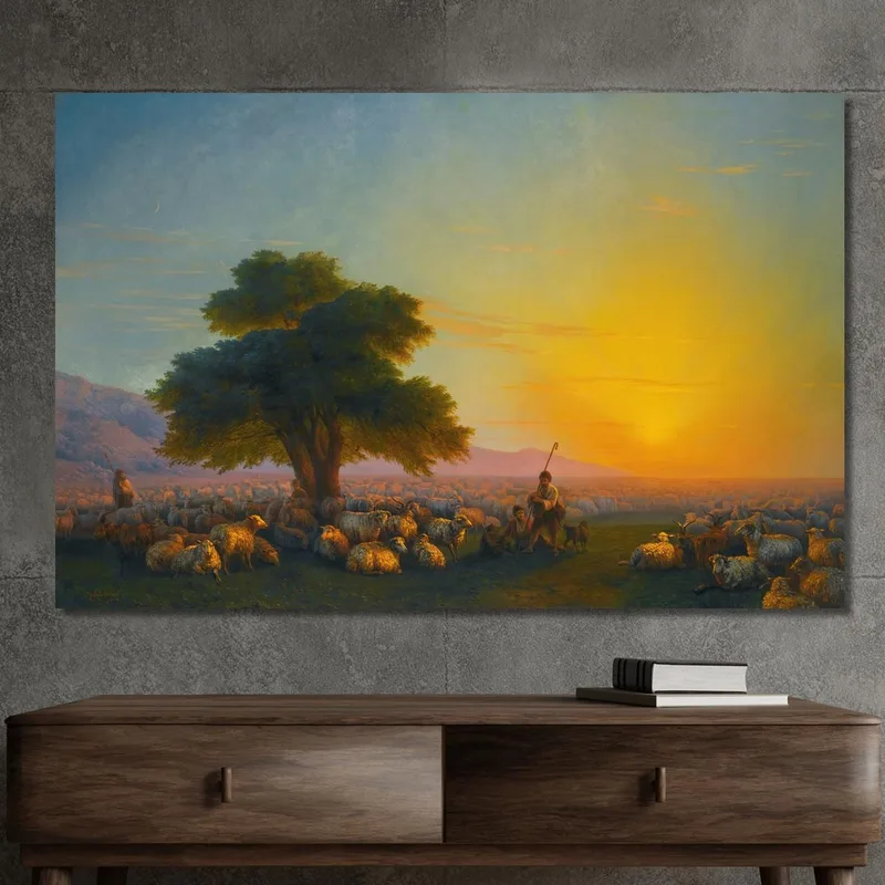 Bergers Avec Leur Troupeau Au Coucher Du Soleil Ivan Konstantinovich Aivazovsky