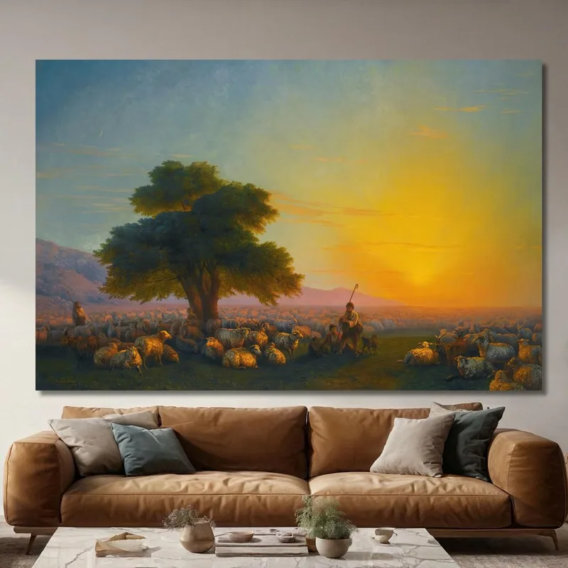 Bergers Avec Leur Troupeau Au Coucher Du Soleil Ivan Konstantinovich Aivazovsky