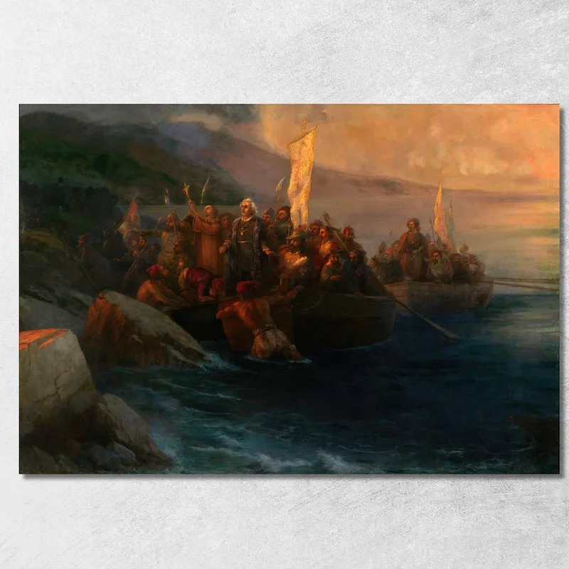 Lo Sbarco Di Cristoforo Colombo Con I Compagni Su Tre Scialuppe Ivan Konstantinovich Aivazovsky quadro stampa su tela