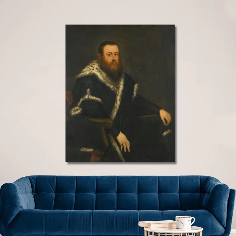 Portrait Of A Bearded Man In A Black Robe With Fur Jacopo Tintoretto