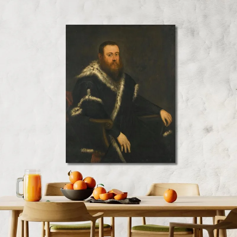 Portrait Of A Bearded Man In A Black Robe With Fur Jacopo Tintoretto