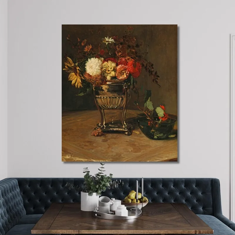 Dahlias And Nasturtiums In The Silver Urn Jacques-Émile Blanche