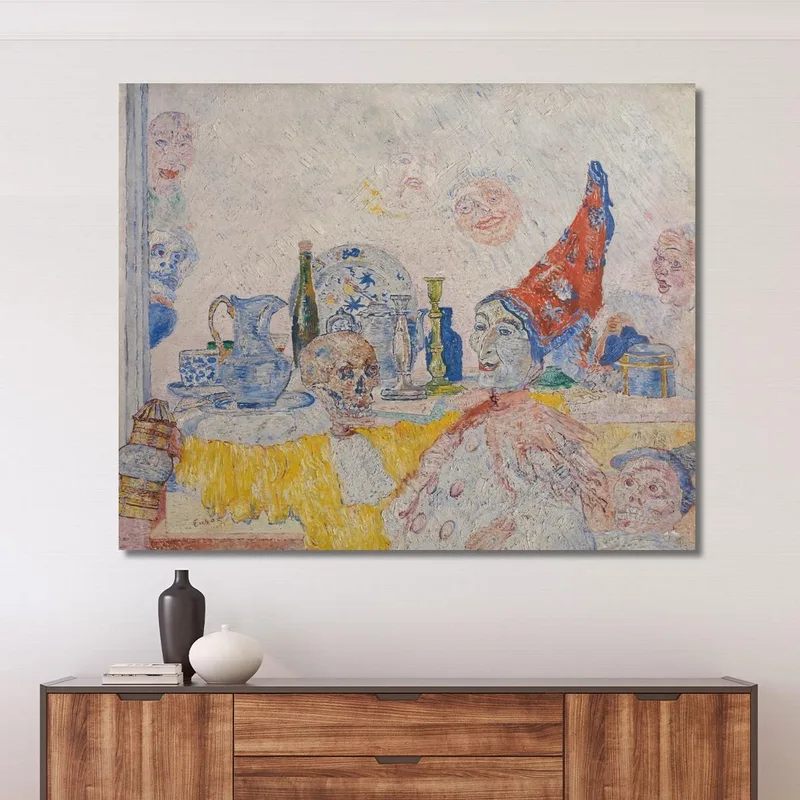 Pierrot E Scheletro In Veste Gialla James Ensor