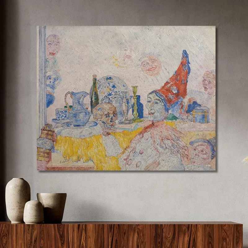 Pierrot E Scheletro In Veste Gialla James Ensor
