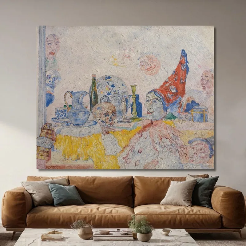 Pierrot E Scheletro In Veste Gialla James Ensor