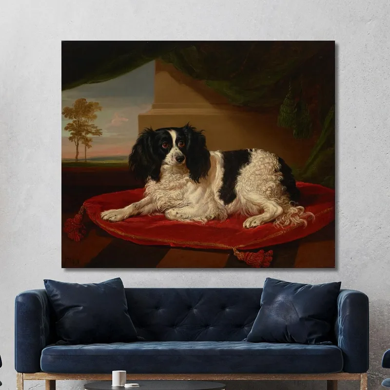 A King Charles Spaniel On A Red Cushion 2 James Ward