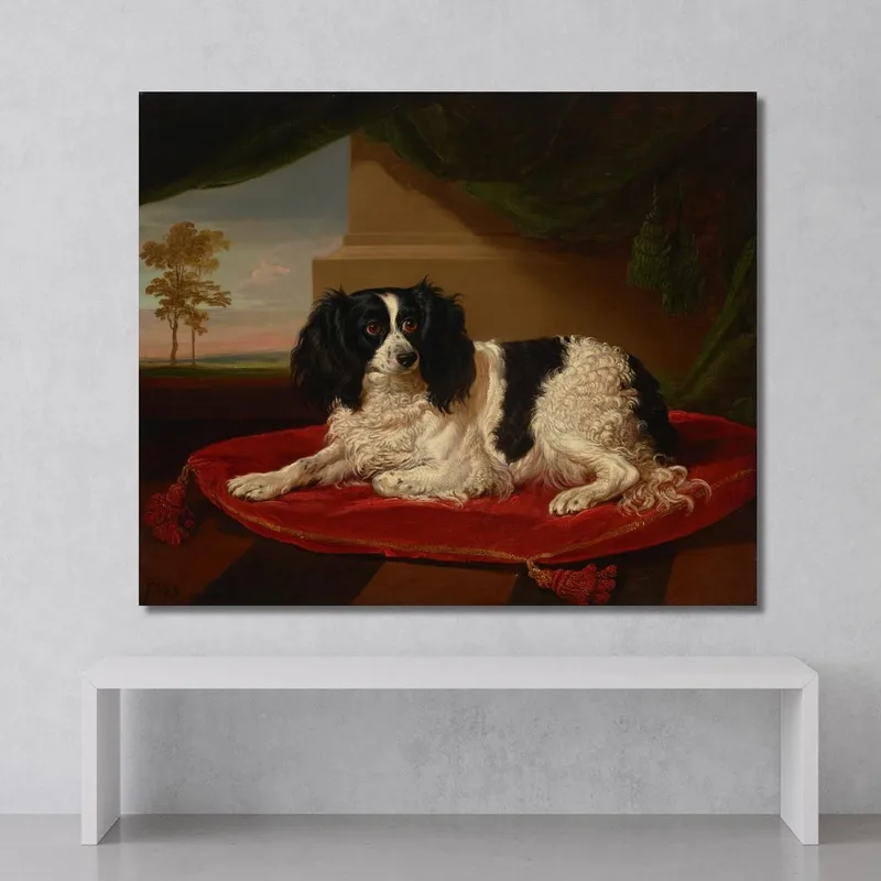 A King Charles Spaniel On A Red Cushion 2 James Ward