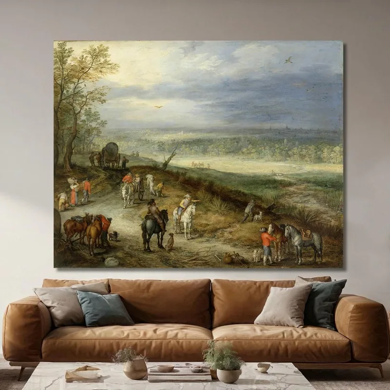 Paesaggio Esteso Con Viaggiatori Su Una Strada Di Campagna Jan Brueghel The Elder