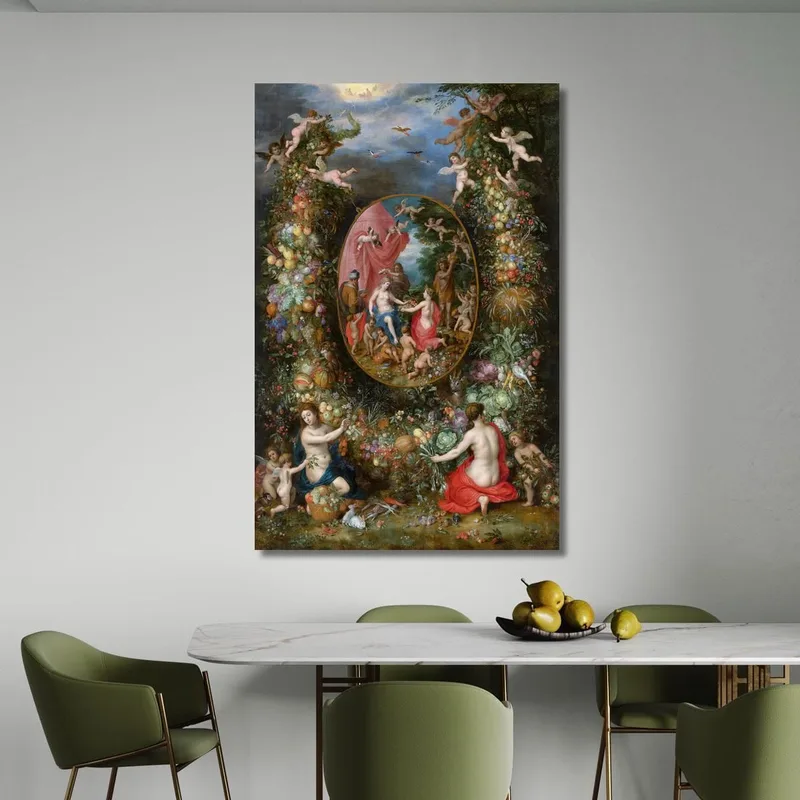 Fruchtgirlande Um Eine Darstellung Von Kybele Die Geschenke Von Personifikationen Der Vier Jahreszeiten Erhält Jan Brueghel The