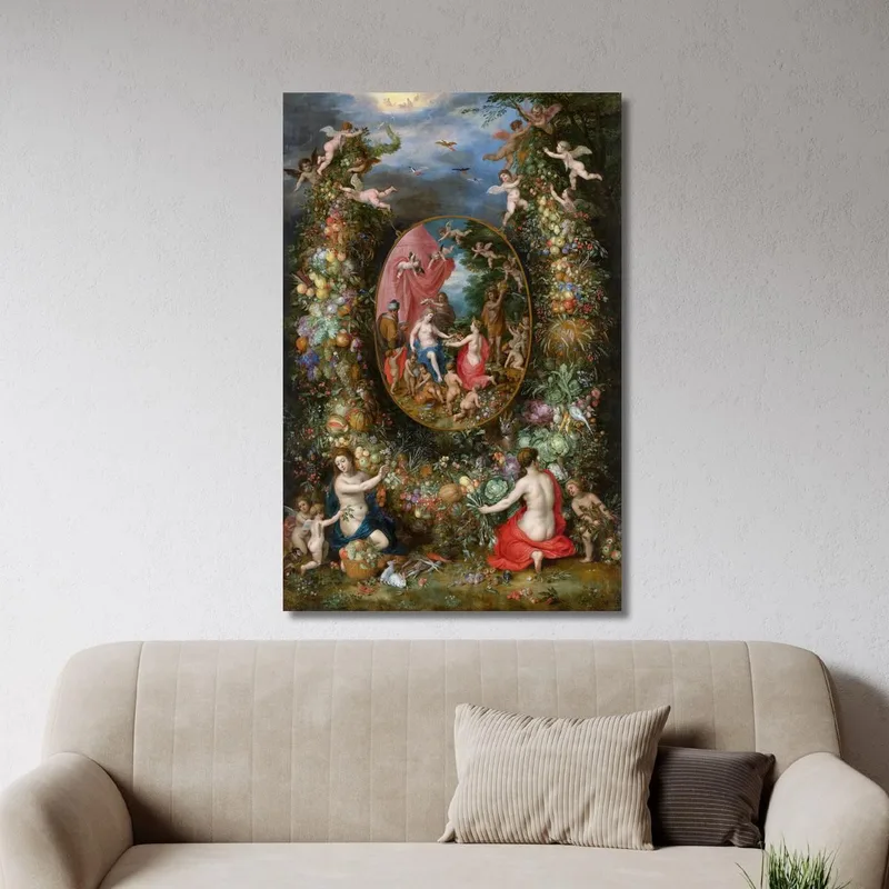 Fruchtgirlande Um Eine Darstellung Von Kybele Die Geschenke Von Personifikationen Der Vier Jahreszeiten Erhält Jan Brueghel The