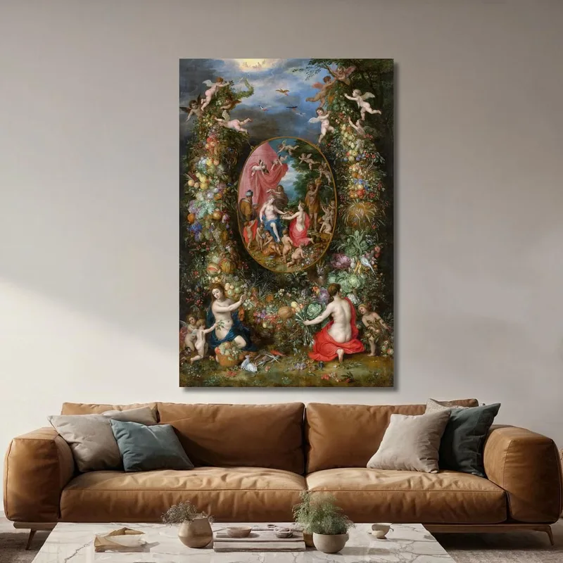 Fruchtgirlande Um Eine Darstellung Von Kybele Die Geschenke Von Personifikationen Der Vier Jahreszeiten Erhält Jan Brueghel The