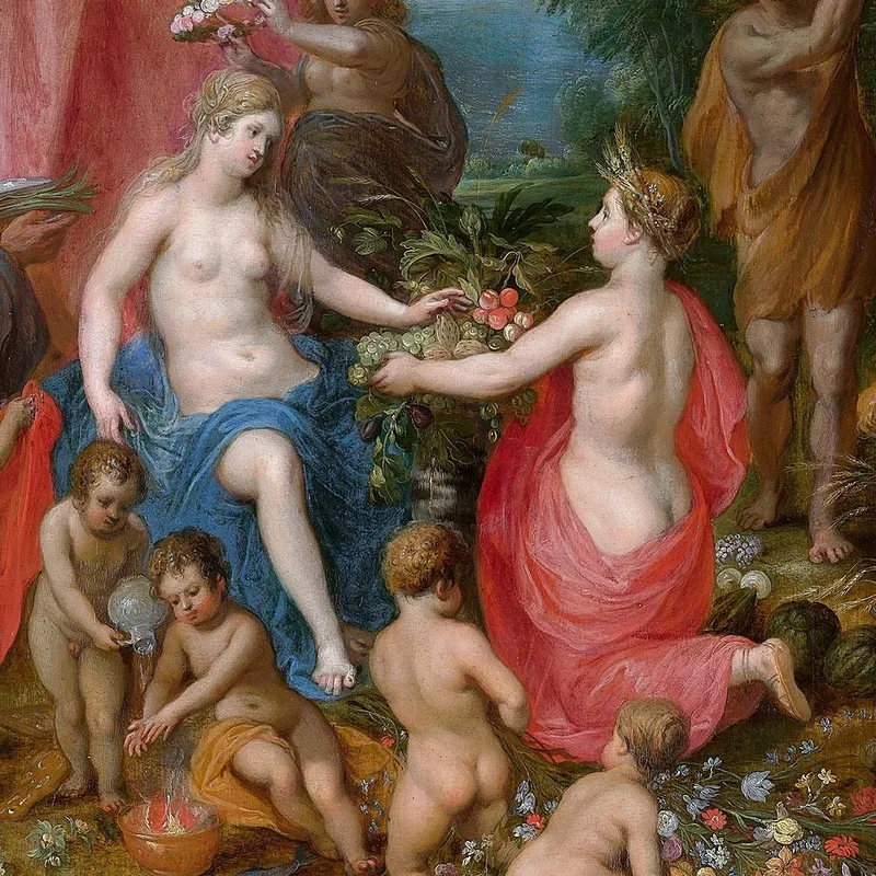 Fruchtgirlande Um Eine Darstellung Von Kybele Die Geschenke Von Personifikationen Der Vier Jahreszeiten Erhält Jan Brueghel The