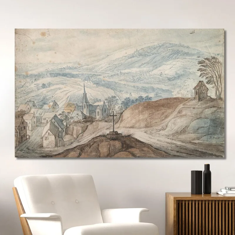 Landschaft Mit Dorf Nahe Einer Kreuzung Und Ferner Aussicht Jan Brueghel The Elder