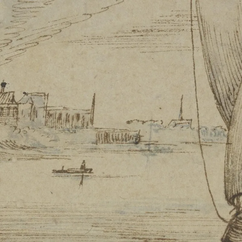 Meereslandschaft Mit Vielen Schiffen Links Ein Dorf Vorne Ein Ruderboot Jan Brueghel The Elder