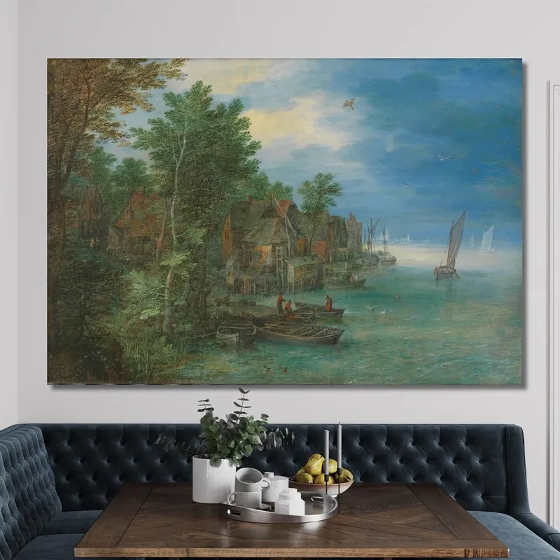 Blick Auf Ein Dorf An Einem Fluss Jan Brueghel The Elder