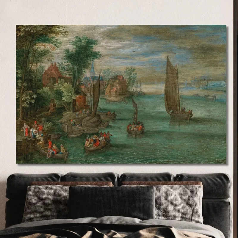 Un Paysage Fluvial Avec Des Bacs Et Des Voiliers Jan Brueghel the Younger