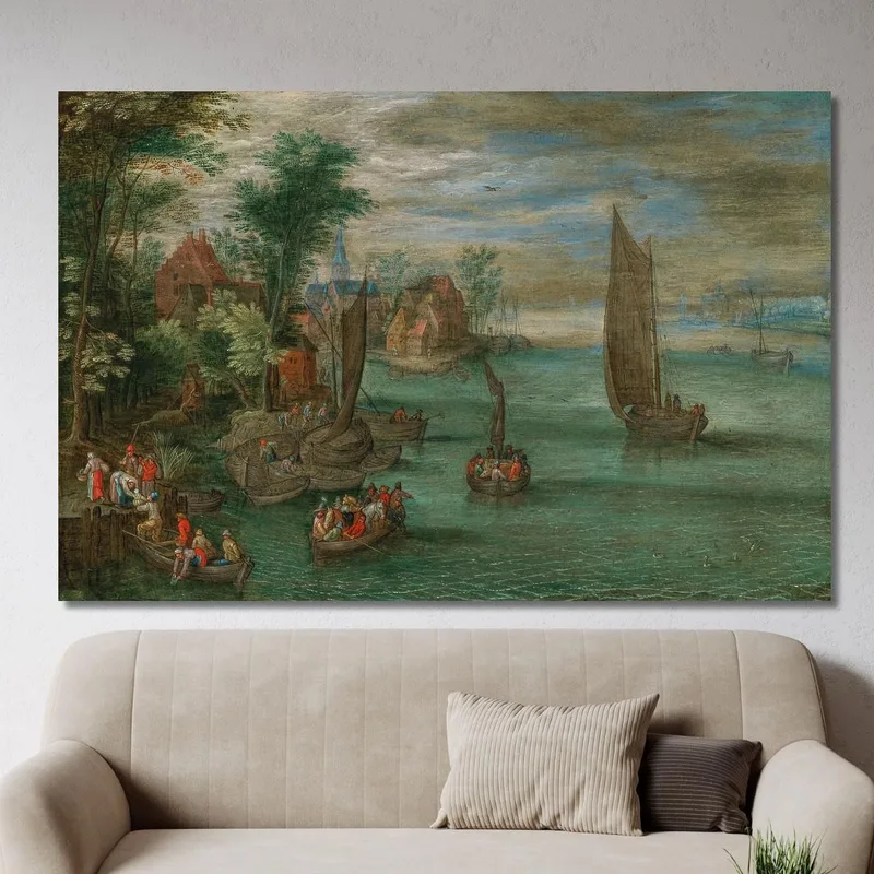 Un Paysage Fluvial Avec Des Bacs Et Des Voiliers Jan Brueghel the Younger