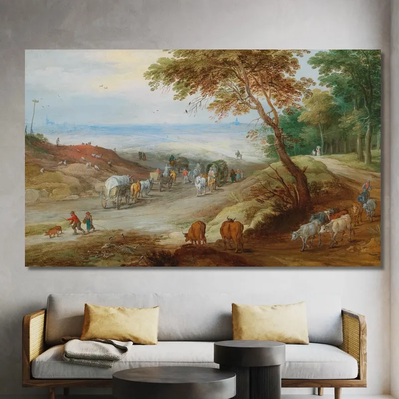 An Extensive Hilly Landscape With Travellers On A Path And Cattle In The Foreground Jan Brueghel the Younger