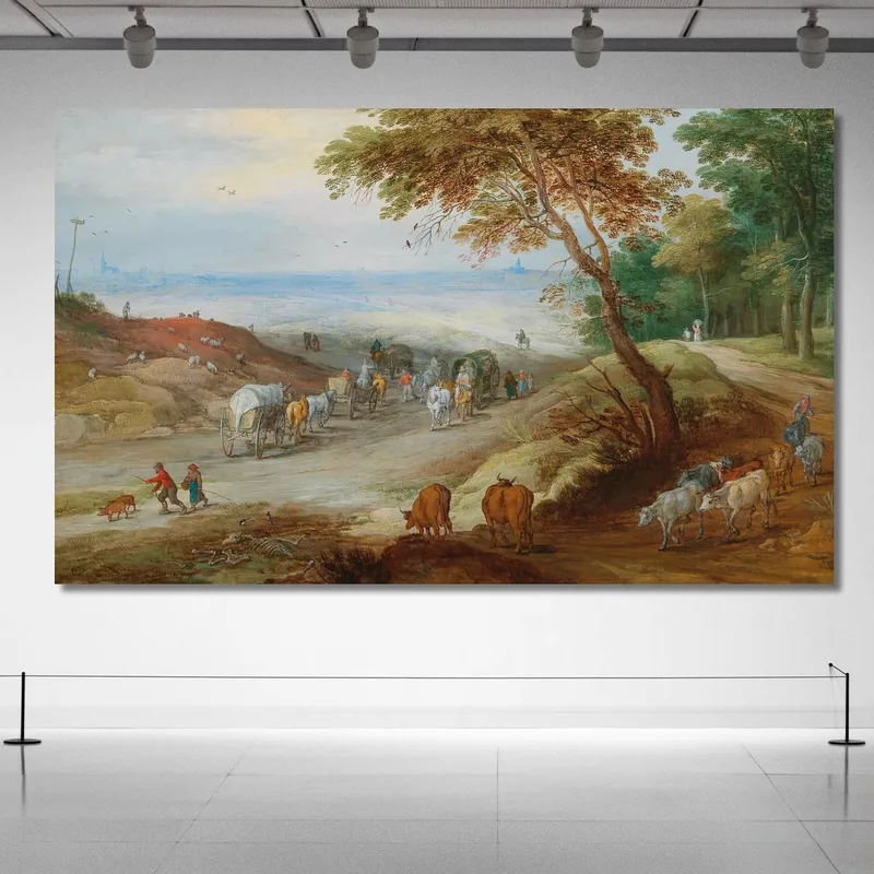 An Extensive Hilly Landscape With Travellers On A Path And Cattle In The Foreground Jan Brueghel the Younger