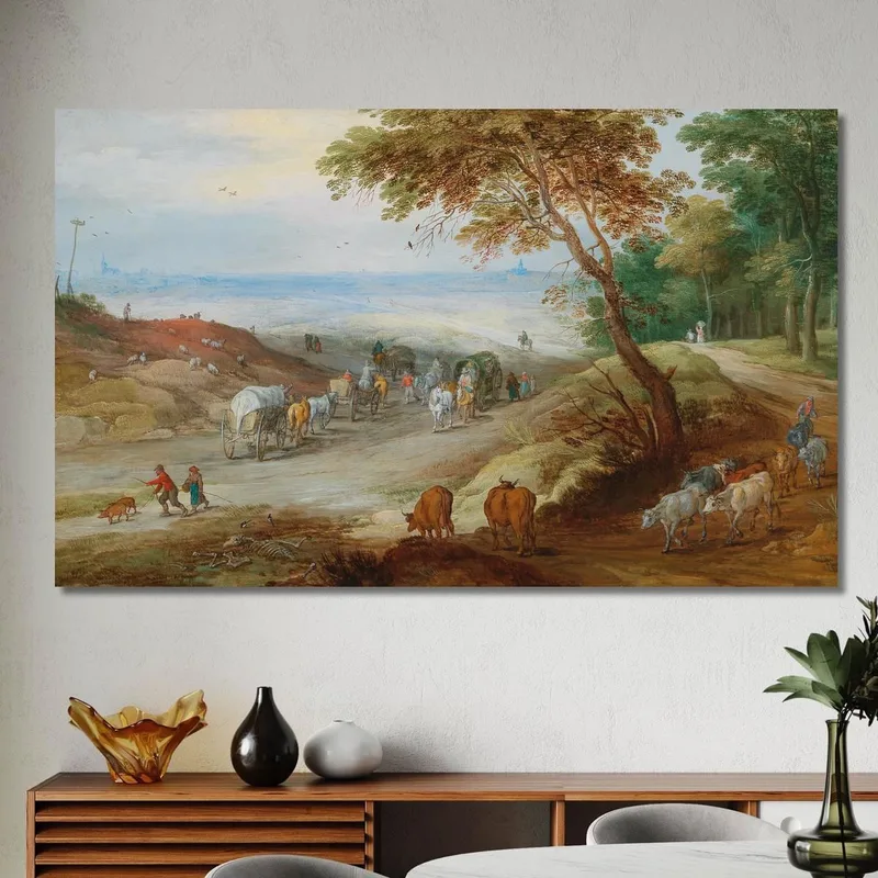 An Extensive Hilly Landscape With Travellers On A Path And Cattle In The Foreground Jan Brueghel the Younger
