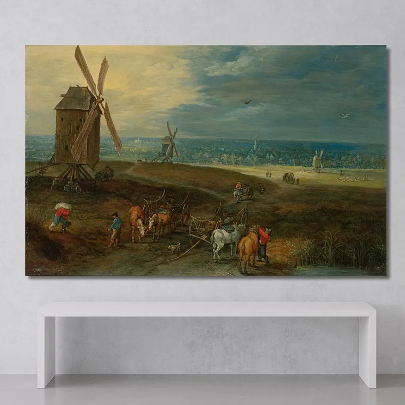 Un Vaste Paysage Avec Des Voyageurs Devant Un Moulin À Vent Jan Brueghel the Younger