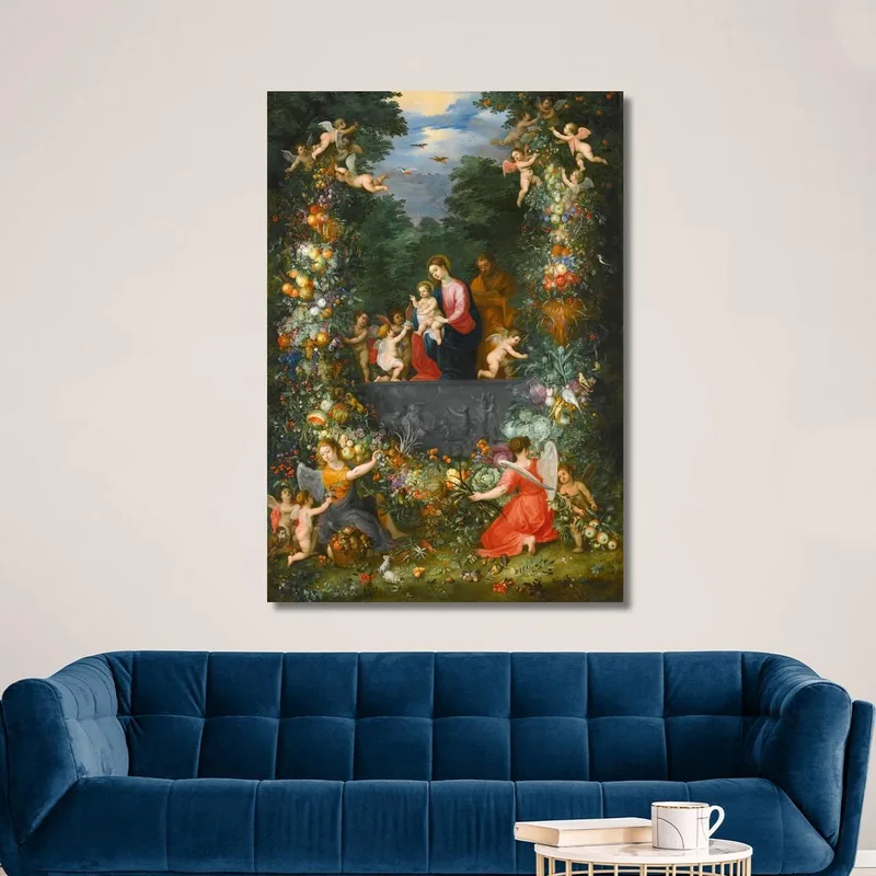 The Holy Family Within A Garland Of Fruit Flowers And Vegetables Held By Angels Jan Brueghel the Younger