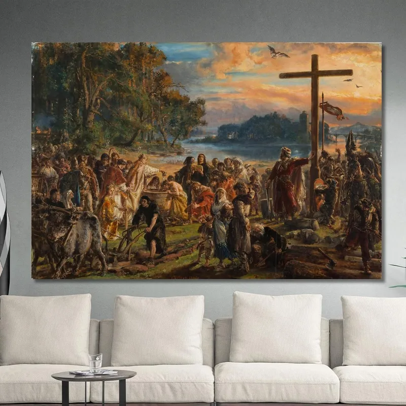 Adoption Du Christianisme 965 Après Jc De La Série Histoire De La Civilisation En Pologne Jan Matejko