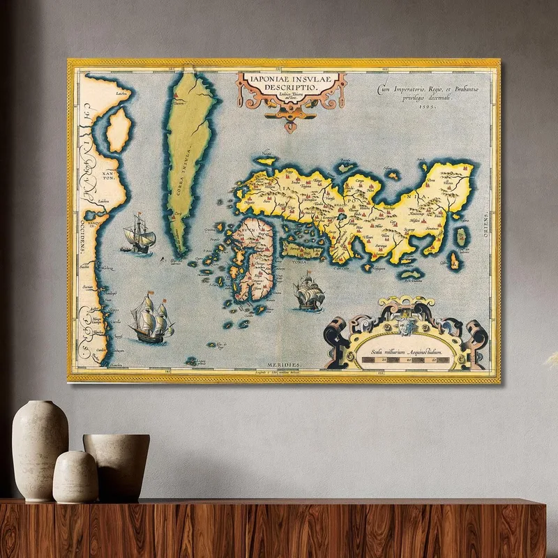 Quadro Mappa Antica Del Giappone Con Design Storico E Dettagli Cartografici