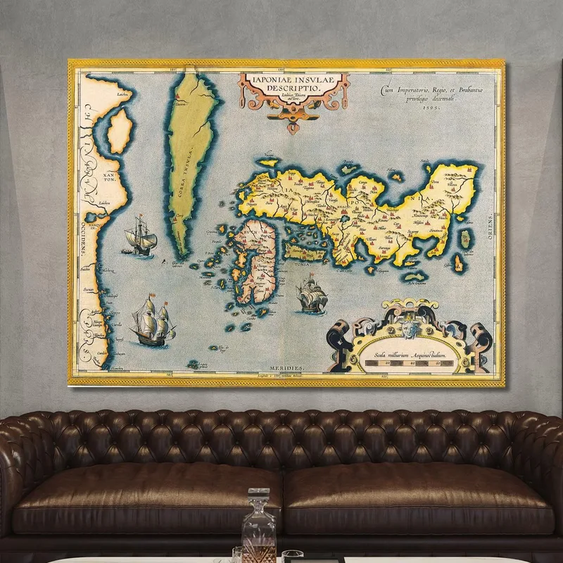 Quadro Mappa Antica Del Giappone Con Design Storico E Dettagli Cartografici