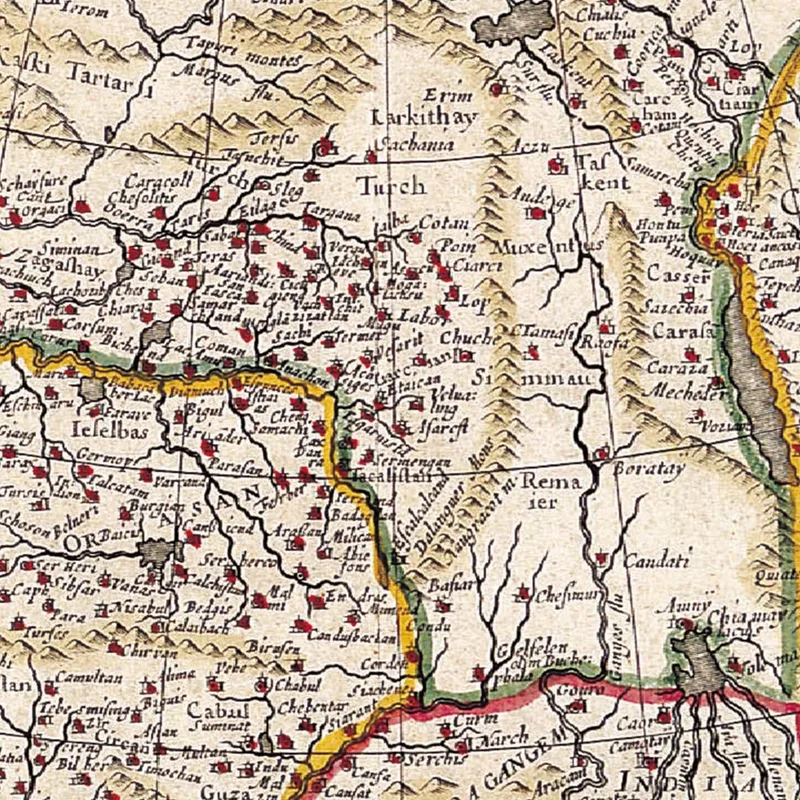Cuadro Mapa Antiguo De Asia Con Borde Decorativo Y Estilo Renacentista